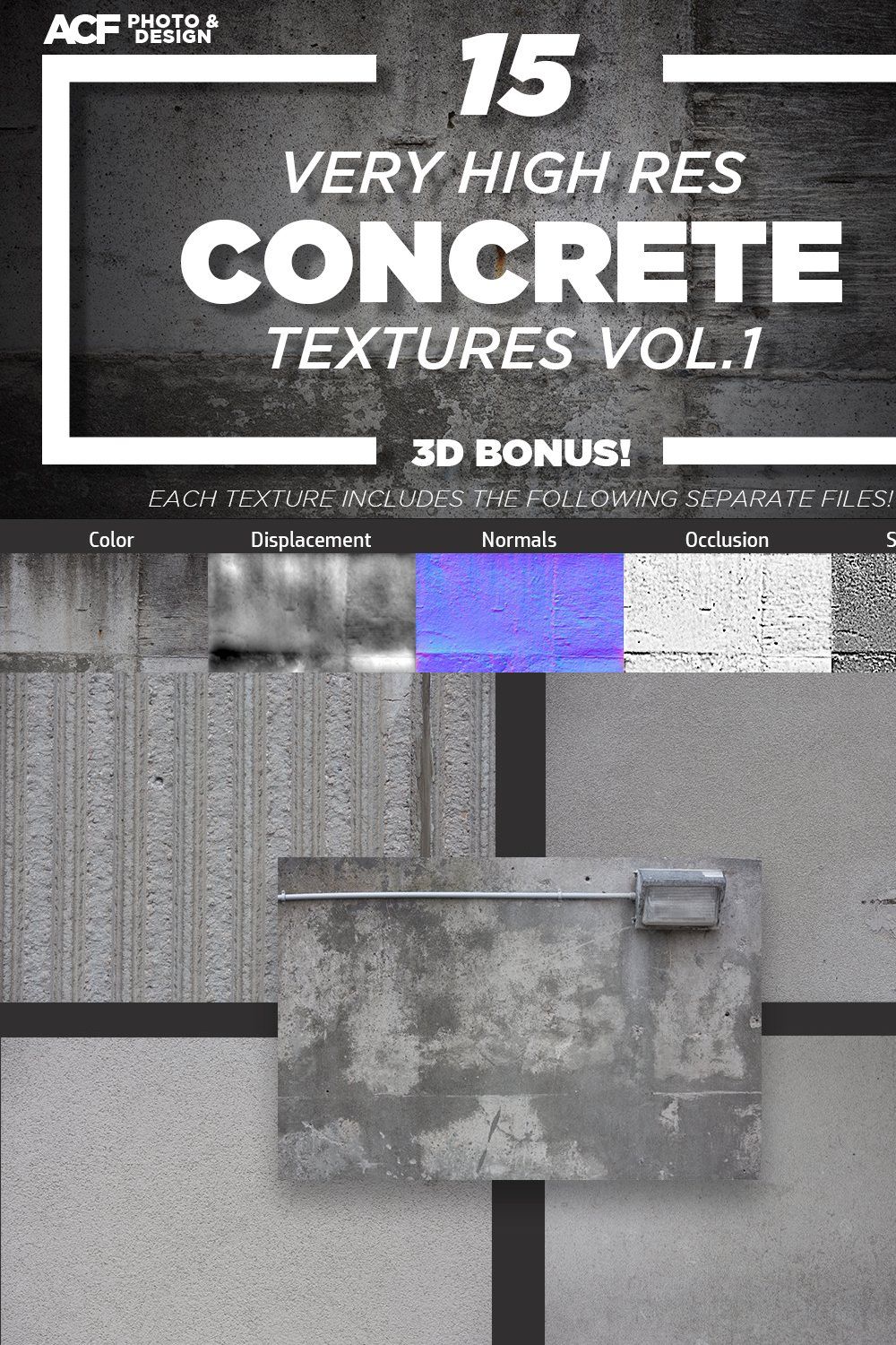 15 Concrete Texture Bundle pinterest preview image.