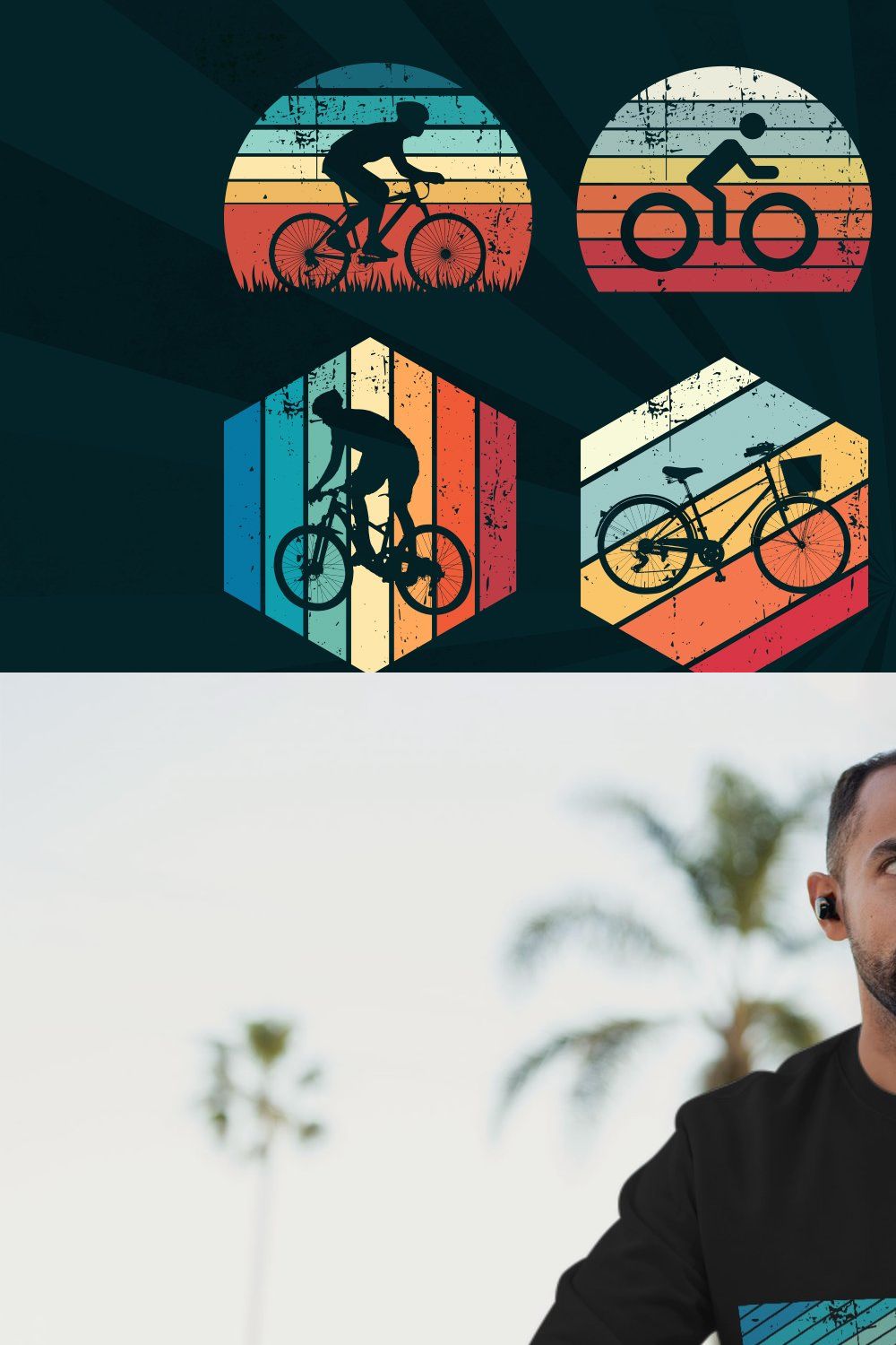 15 Cycling Retro Sunsets Bundle SVG pinterest preview image.