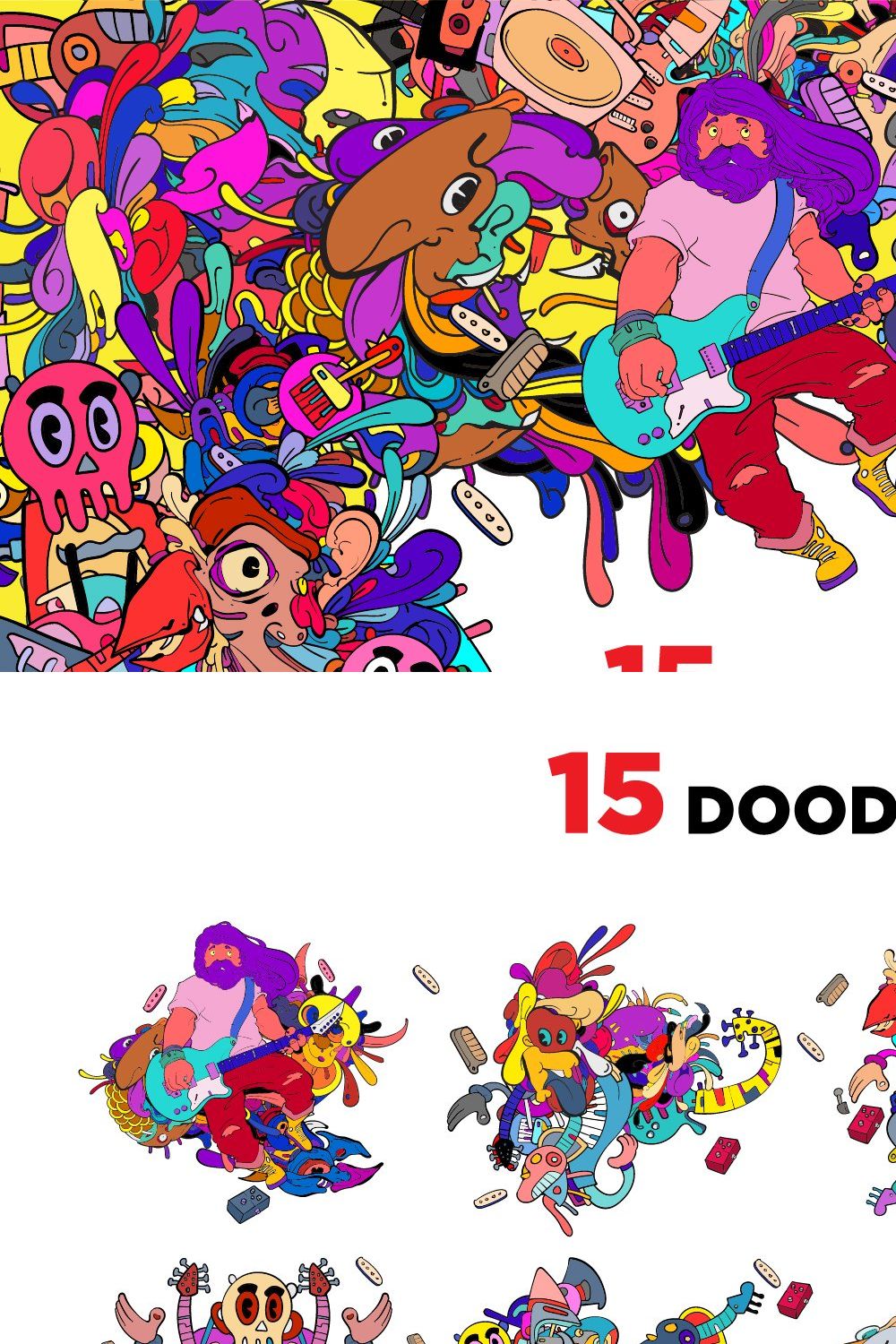 15 Doodle Music Illustration pinterest preview image.