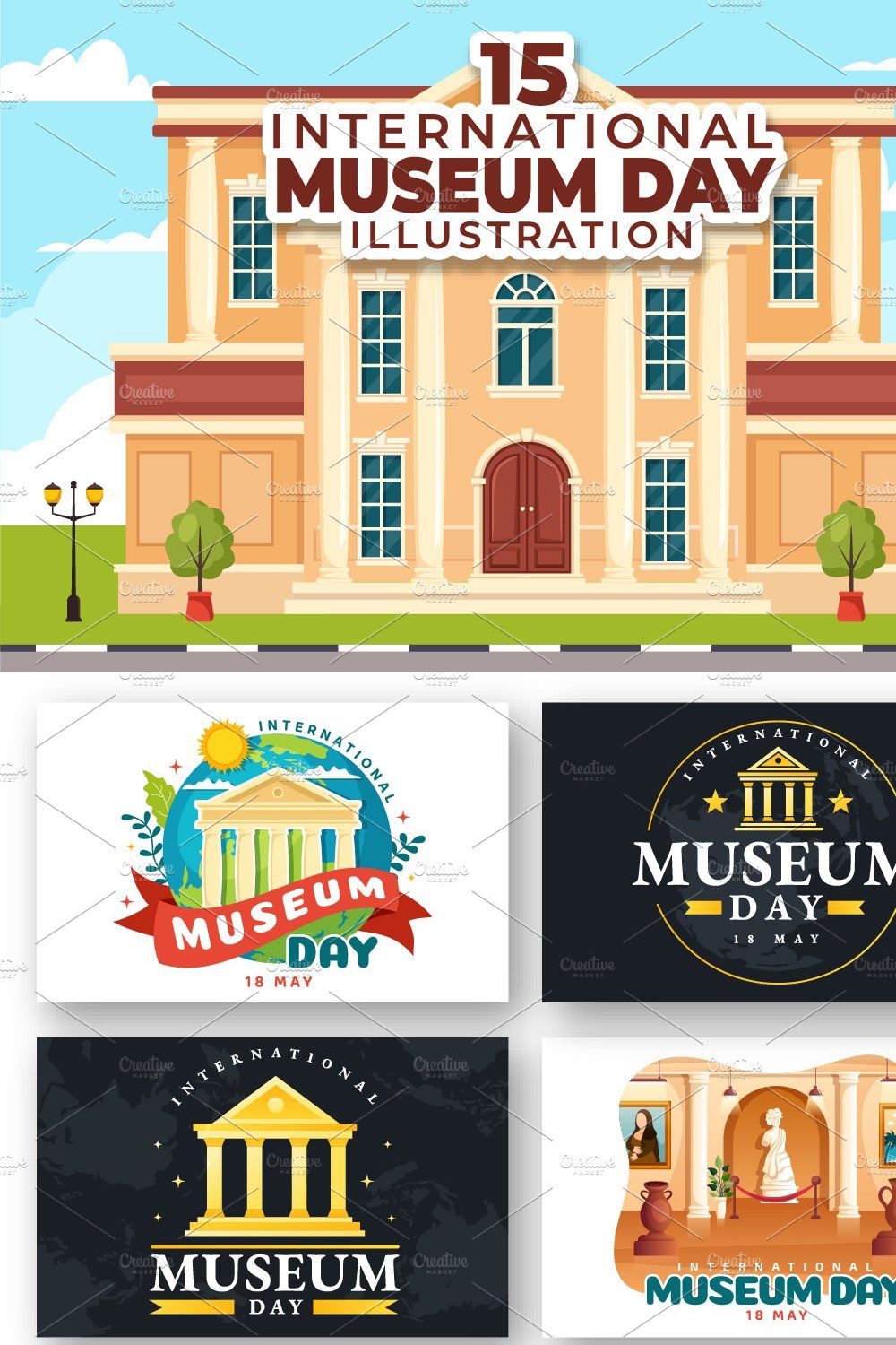 15 Museum Day Illustration pinterest preview image.