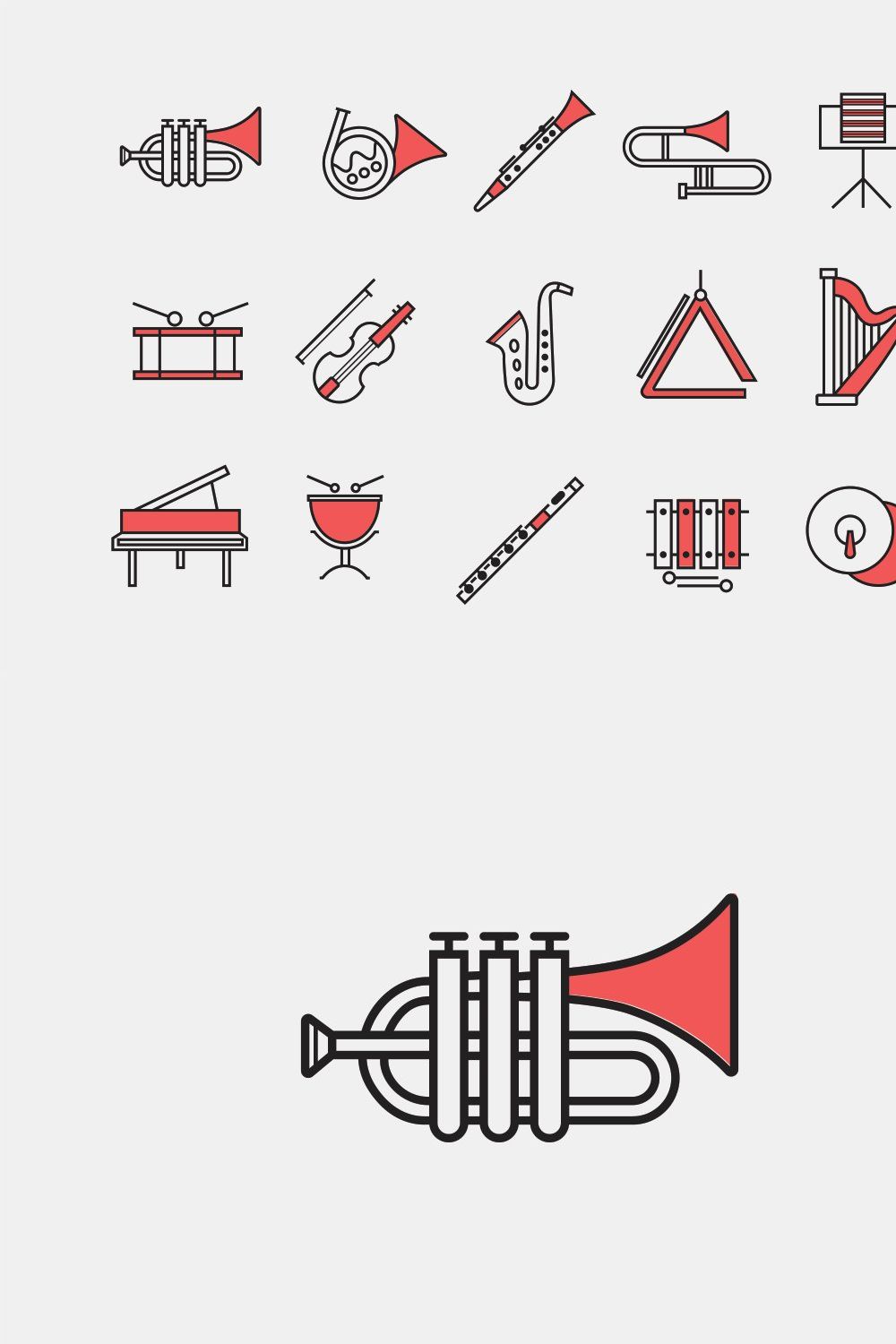 15 Orchestra Instrument Icons pinterest preview image.