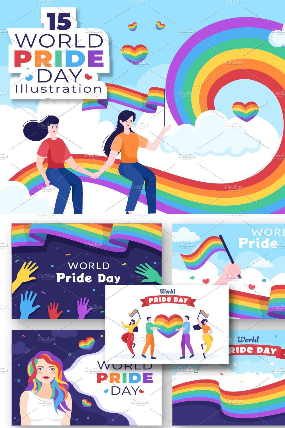15 Pride Month Day Illustration pinterest preview image.