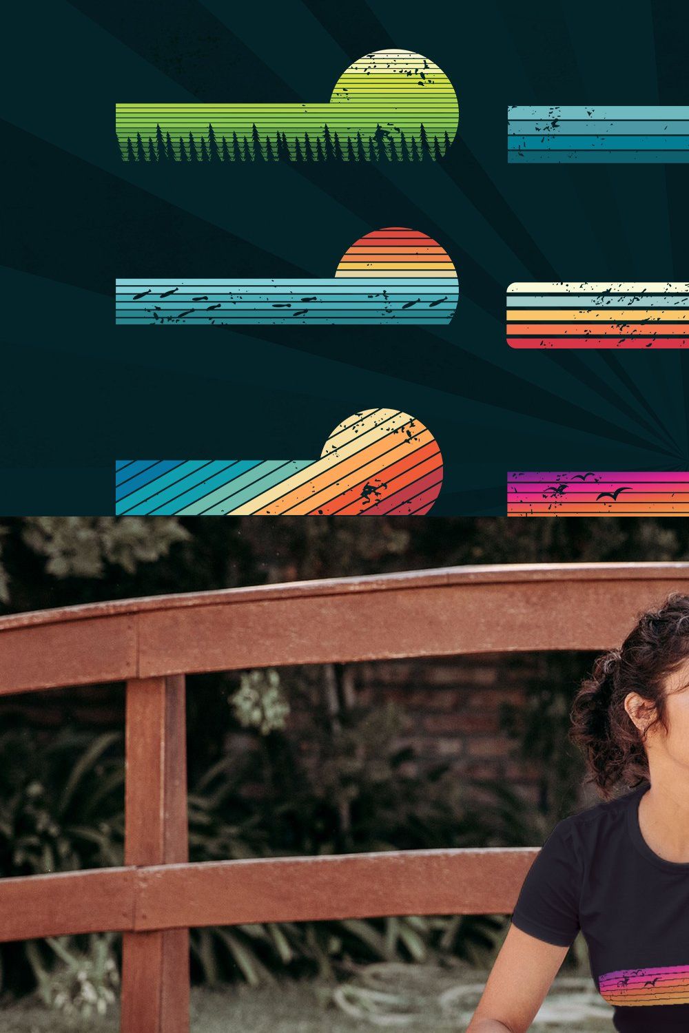 15 Retro Horizontal Sunsets Bundle pinterest preview image.