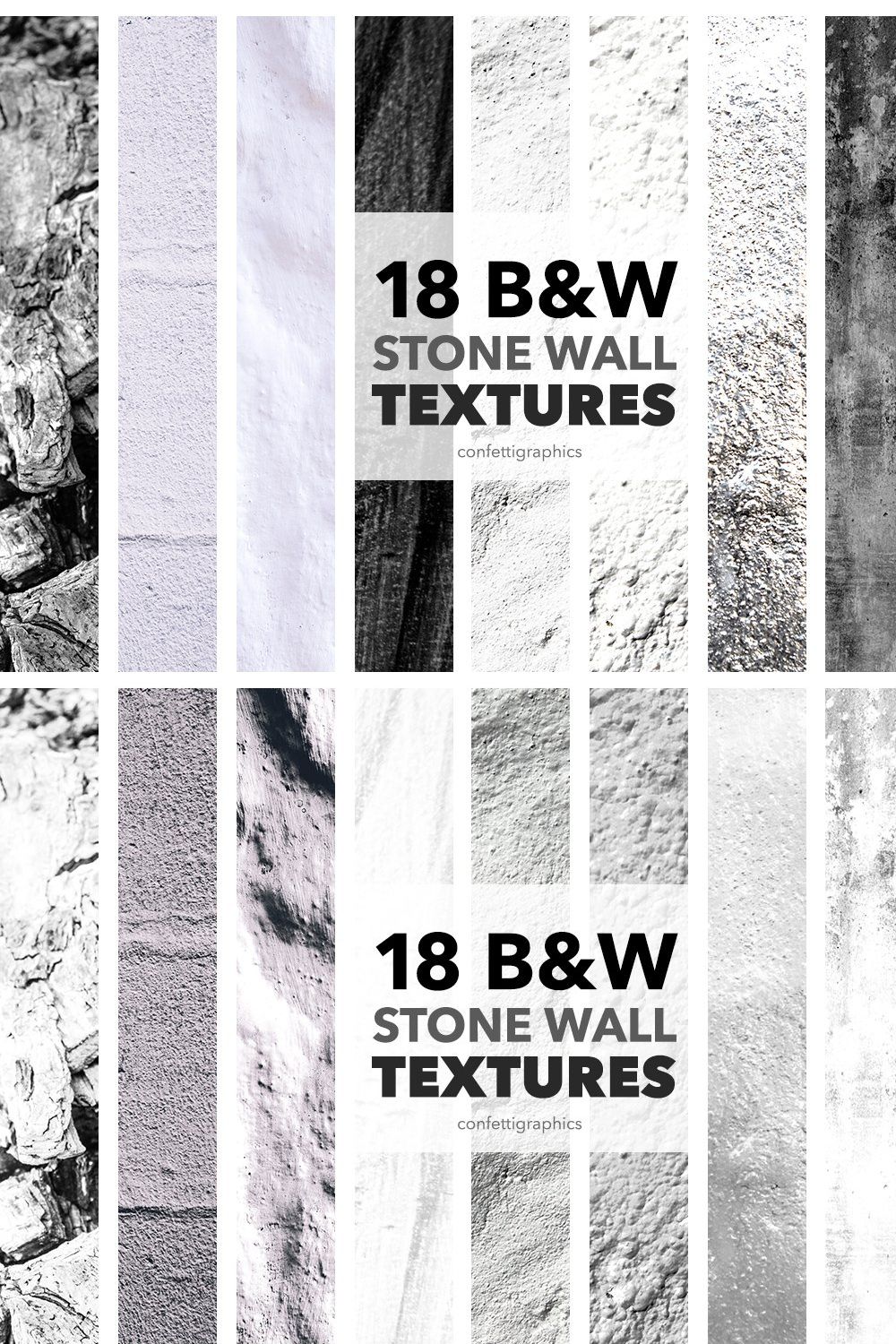 18 Black & White Stone Wall Textures pinterest preview image.