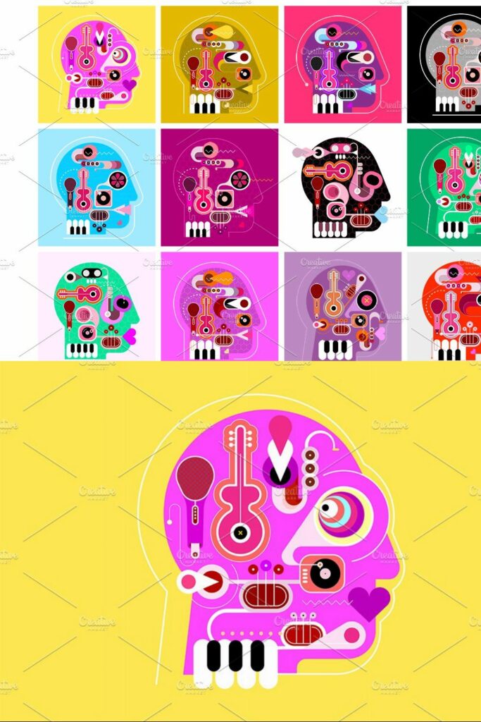 18 options of Music Head Design MasterBundles