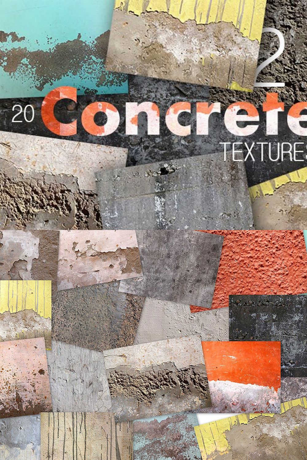 20 Concrete Textures Pack 2 pinterest preview image.