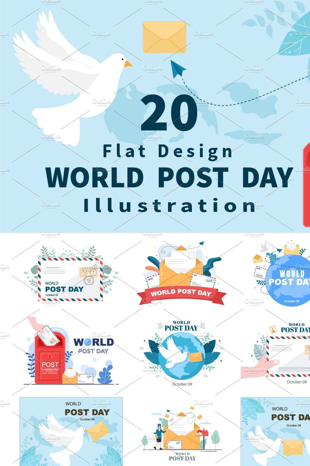 20 World Post Day Vector Design pinterest preview image.