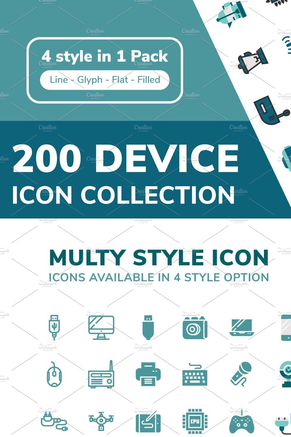 200 Device Icon Pack pinterest preview image.