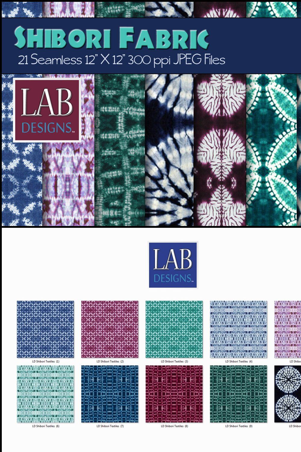 21 Shibori Tye Dye Fabric Textures pinterest preview image.