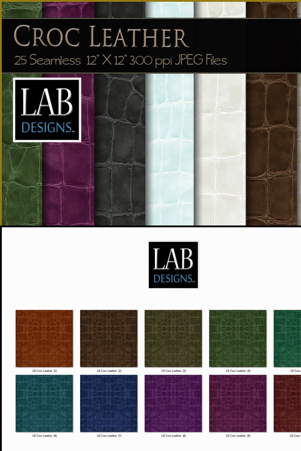 25 Seamless Croc Leather Textures pinterest preview image.