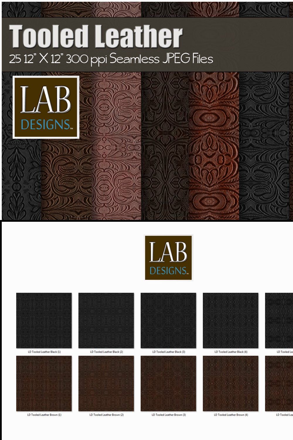 25 Tooled Leather Textures Seamless pinterest preview image.
