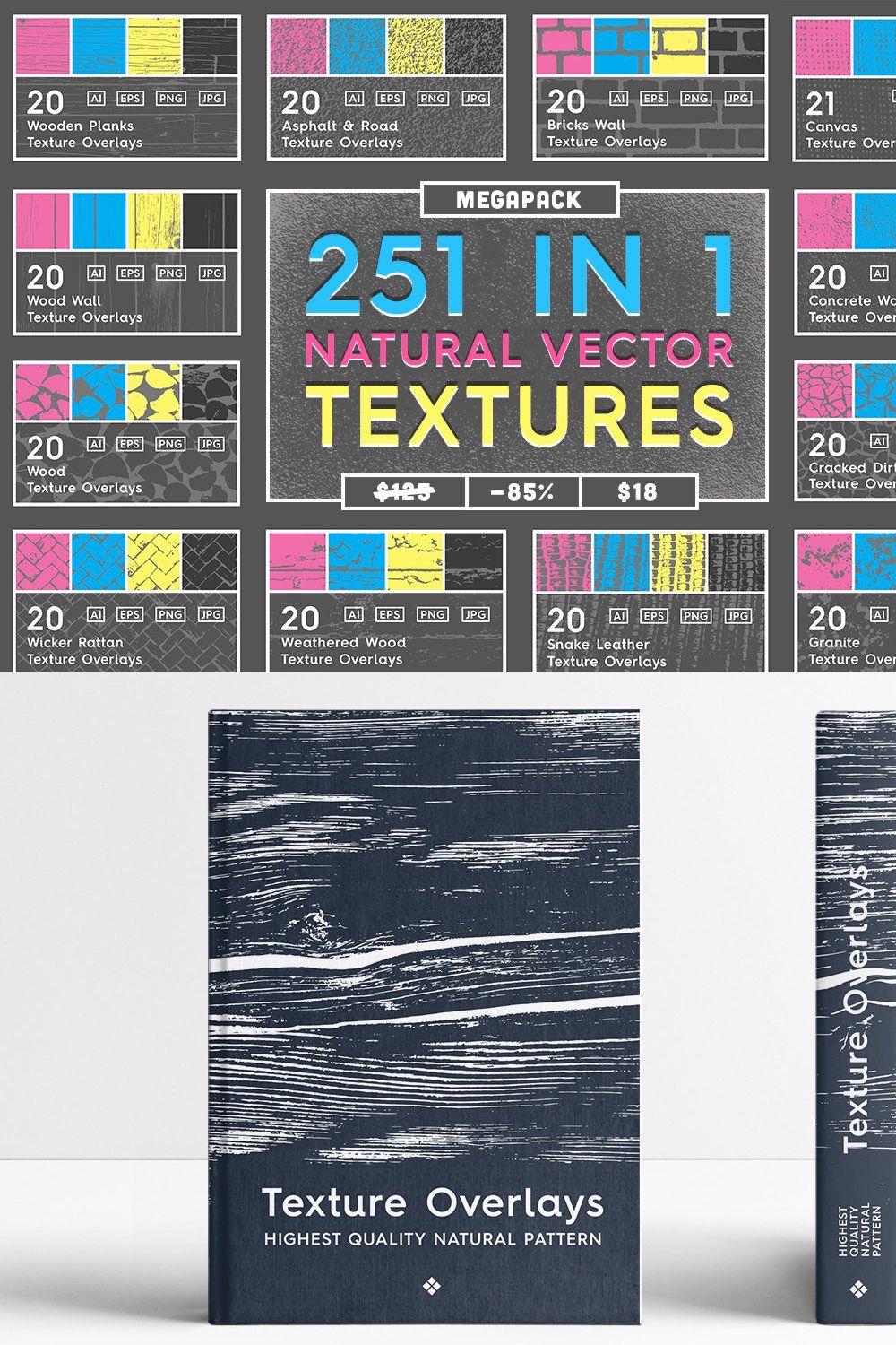 251 Natural Vector Textures Megapack pinterest preview image.