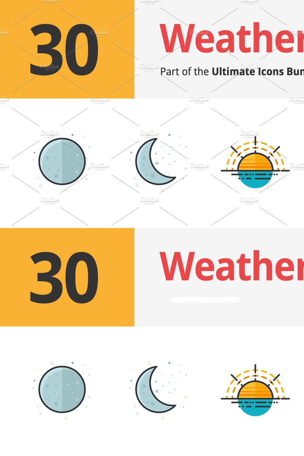 30 Weather Filled Outline Icons pinterest preview image.