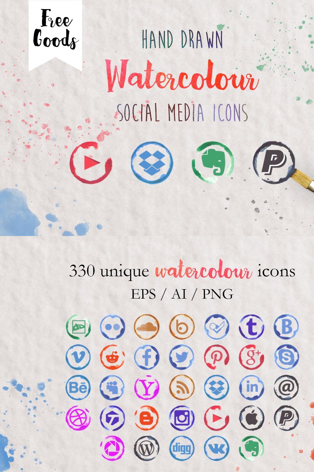 330 Watercolor Social media icons pinterest preview image.