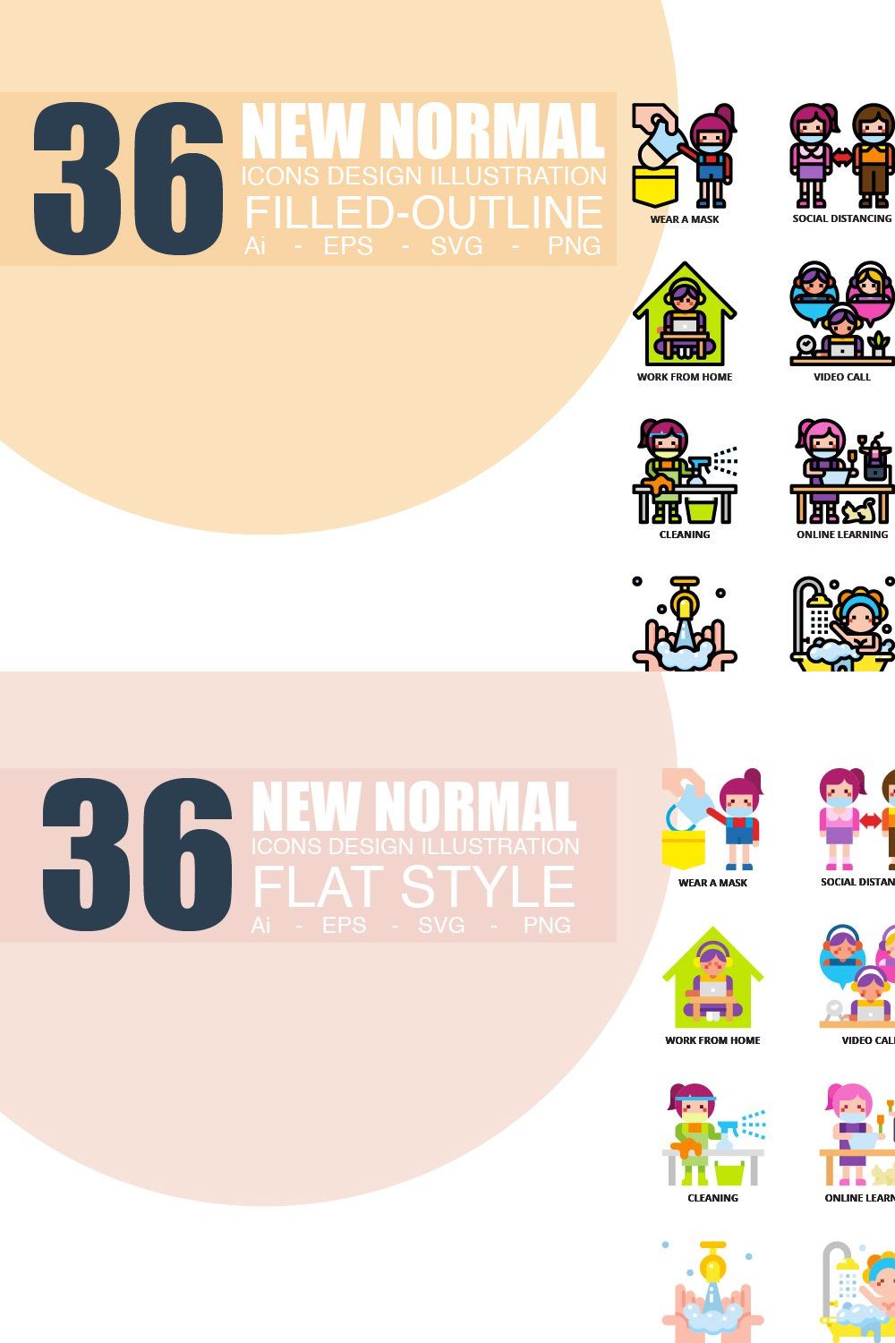 36 New Normal Icons x 3 style pinterest preview image.