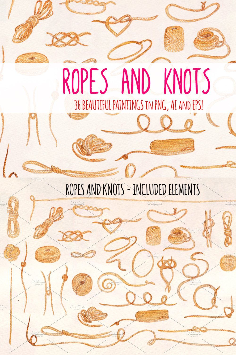 36 Ropes and Knots Watercolor Vector pinterest preview image.