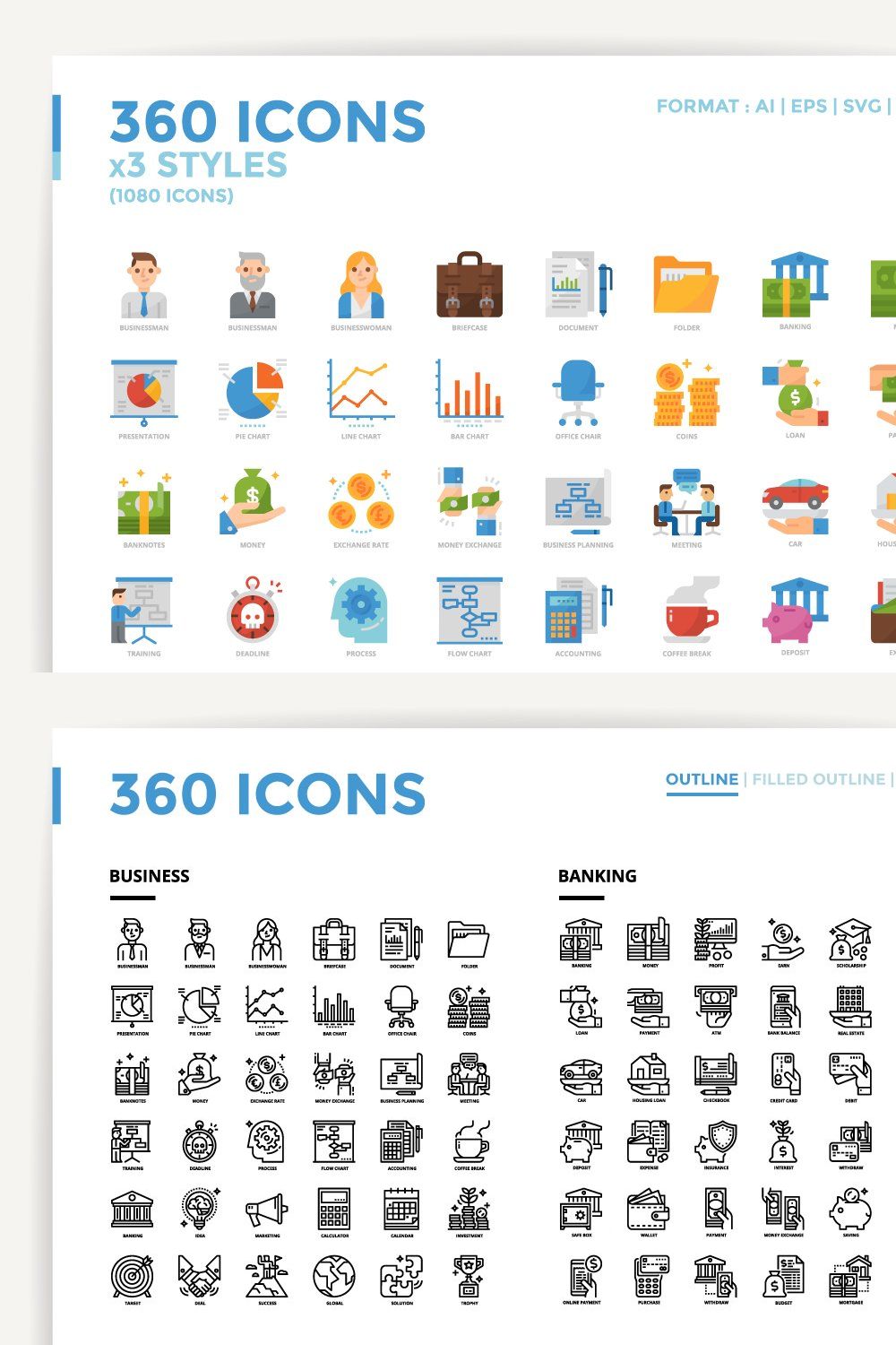 360 Icons x3 Styles pinterest preview image.
