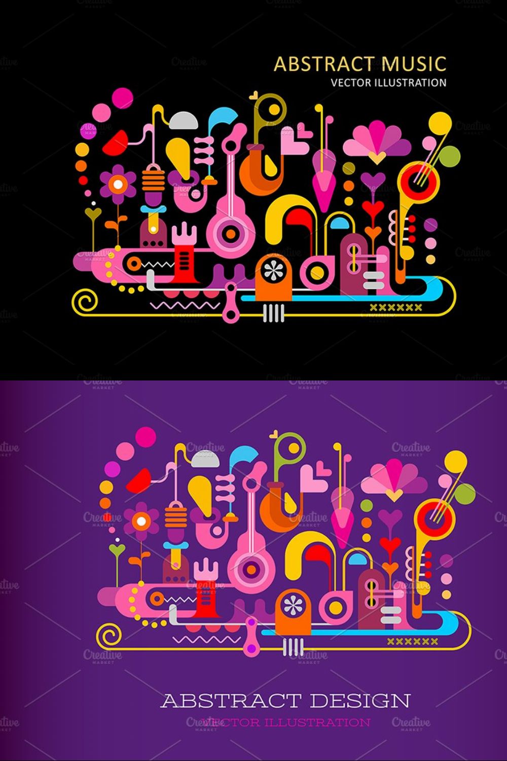 4 Abstract Music Vector Backgrounds pinterest preview image.