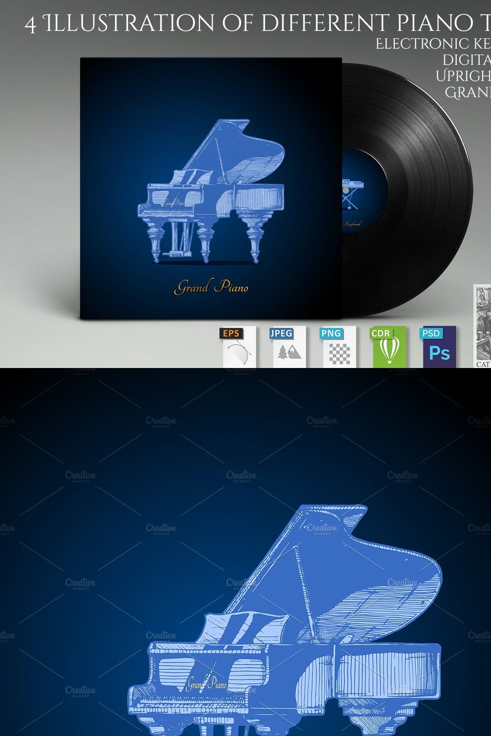 4 illustration of different piano pinterest preview image.