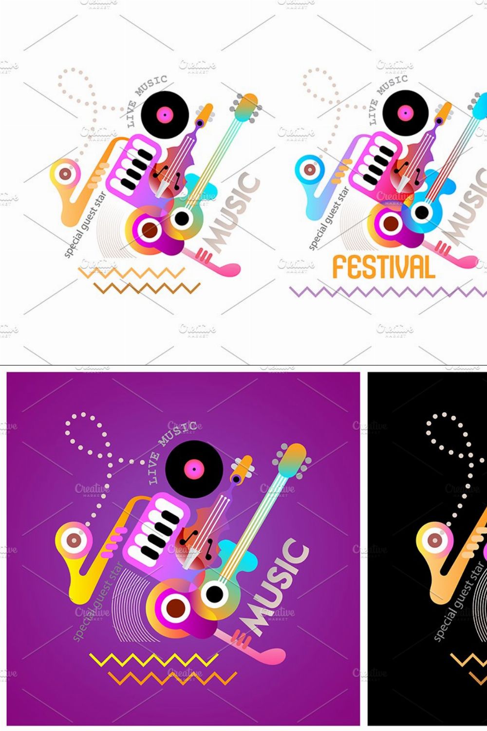 4 Music Festival Poster Designs pinterest preview image.
