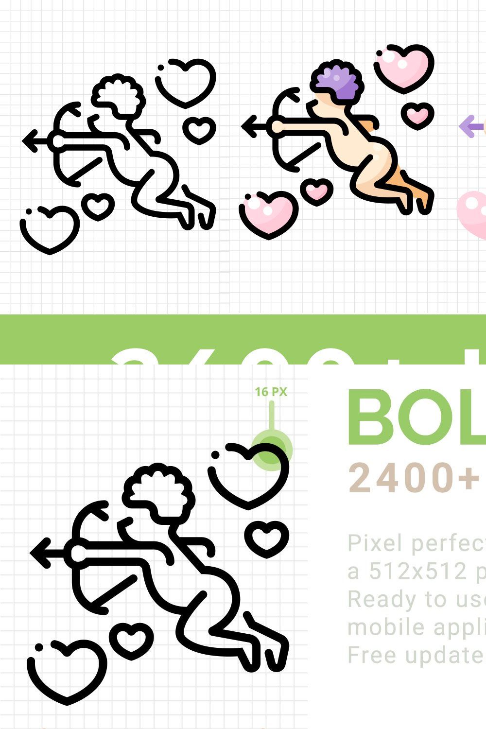 4 styles 2,400 icons - Boldround pinterest preview image.