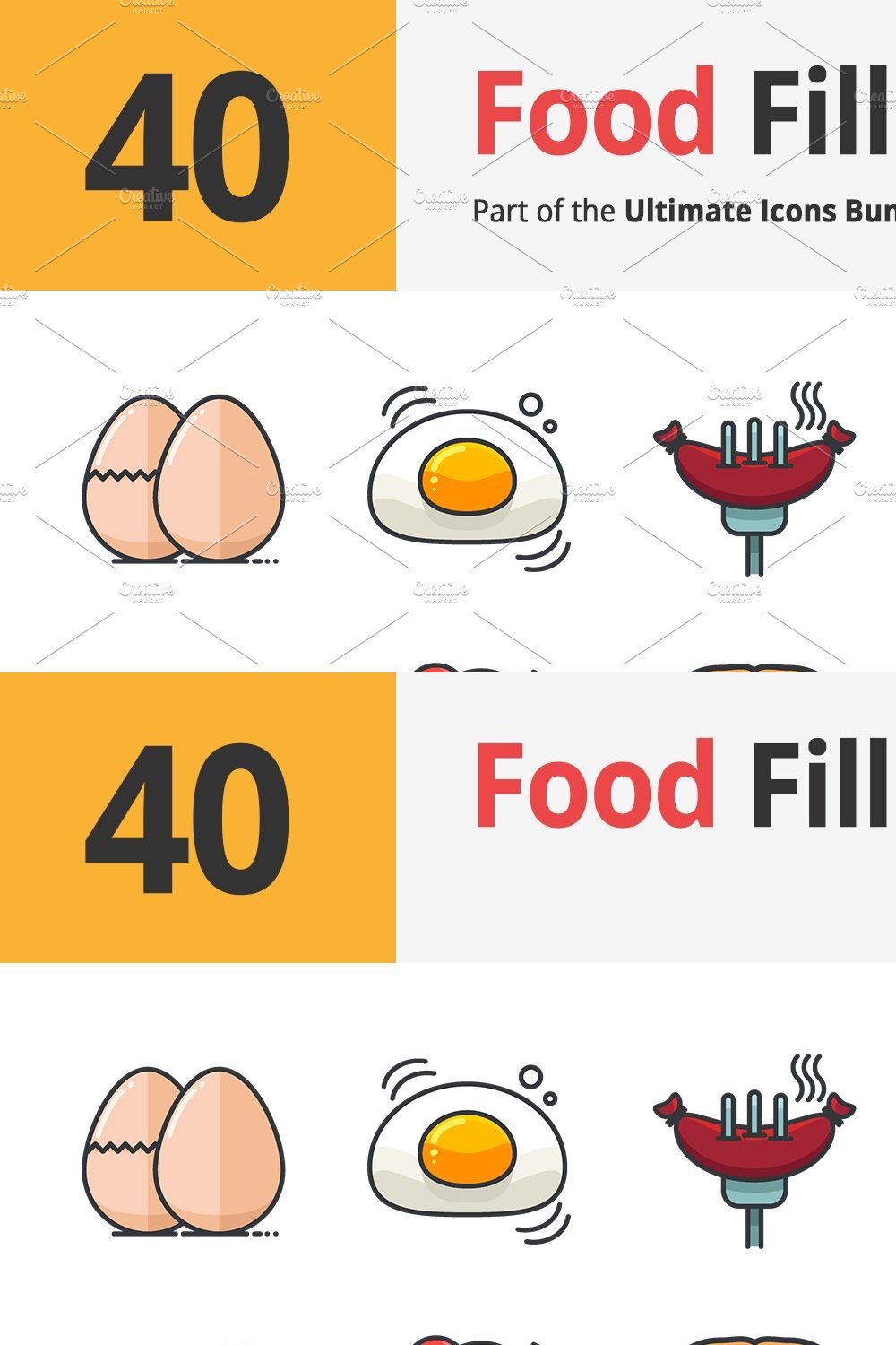 40 Food Filled Outline Icons pinterest preview image.