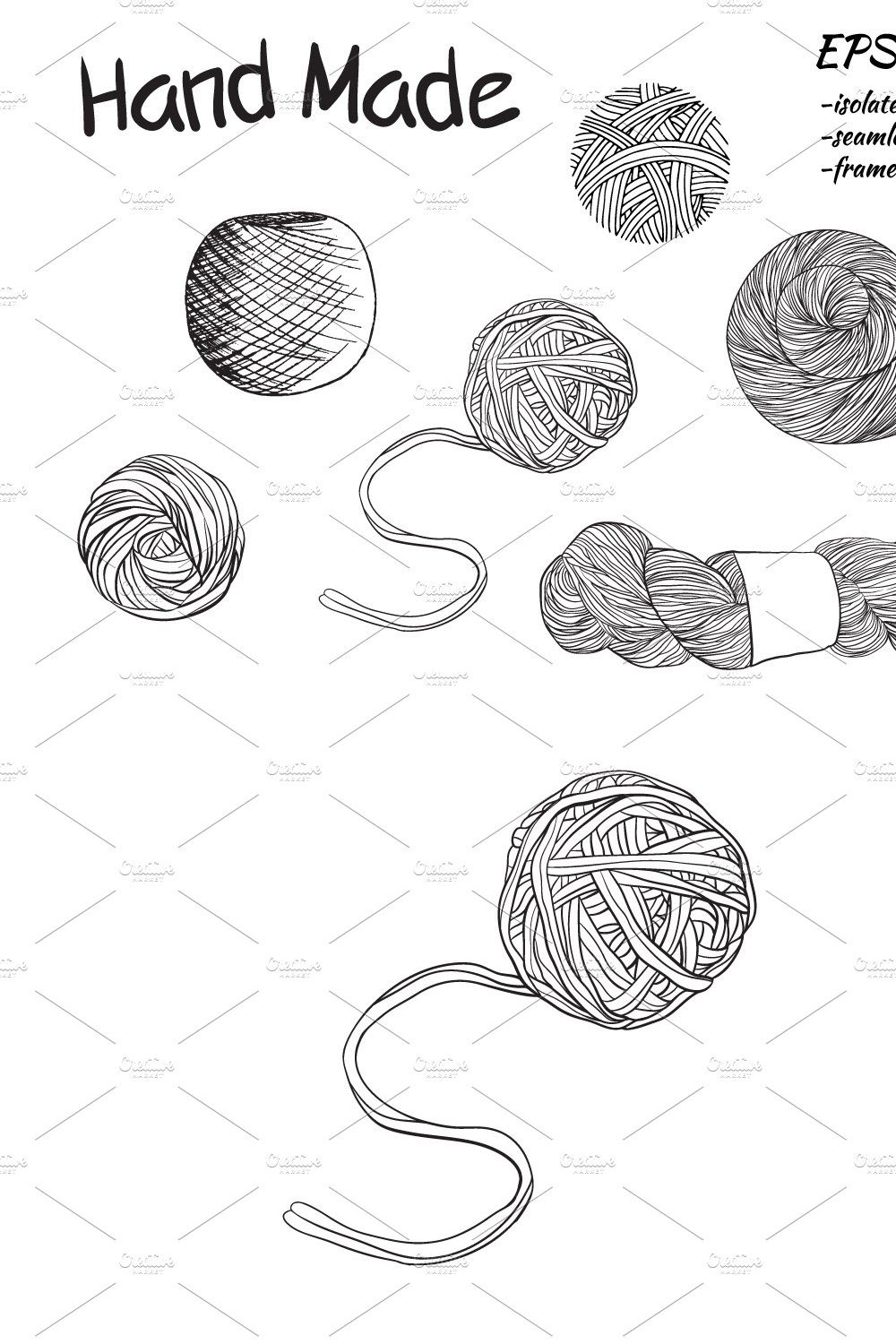 -50% OFF! Yarn balls in vector pinterest preview image.