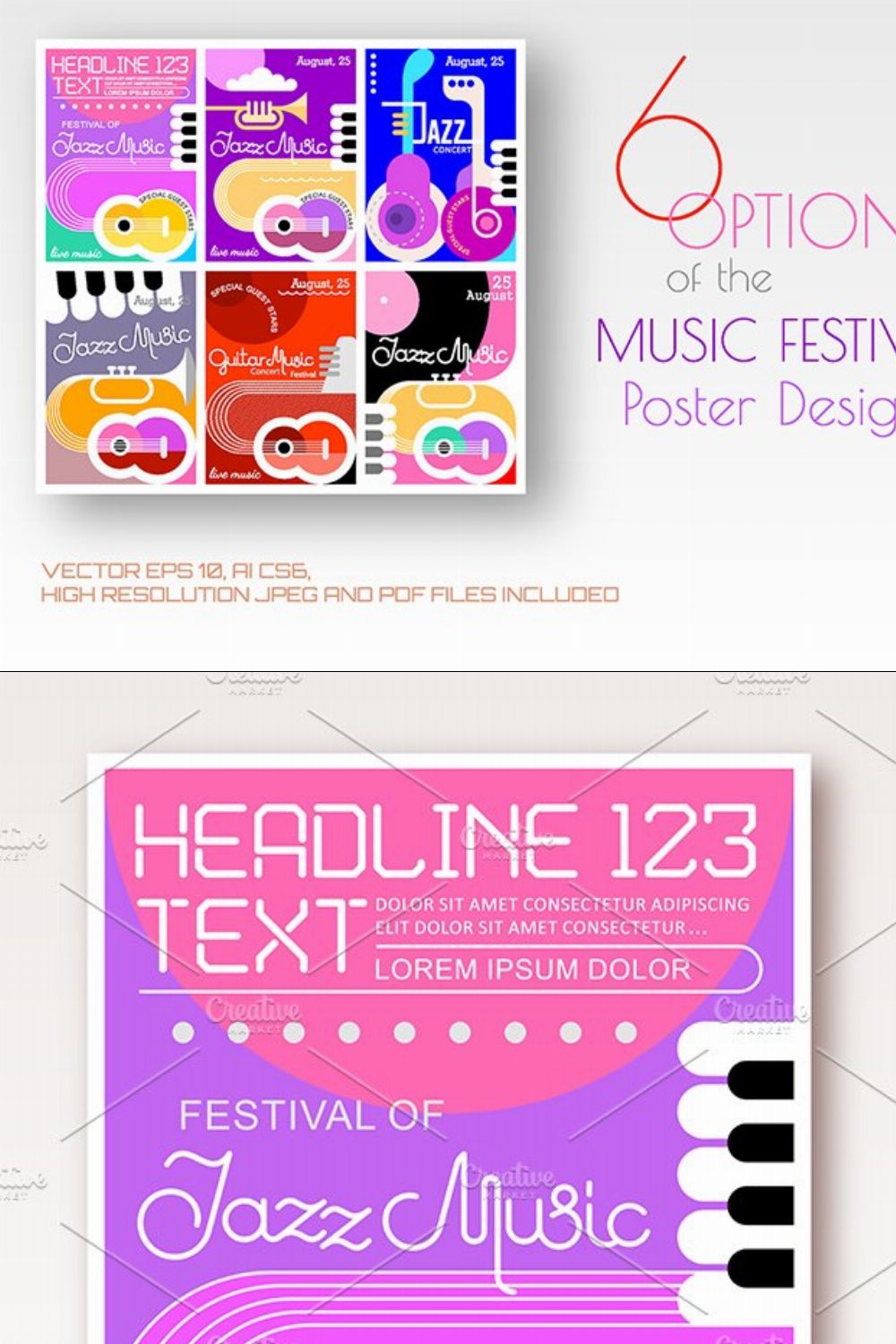 6 Music Festival poster designs pinterest preview image.