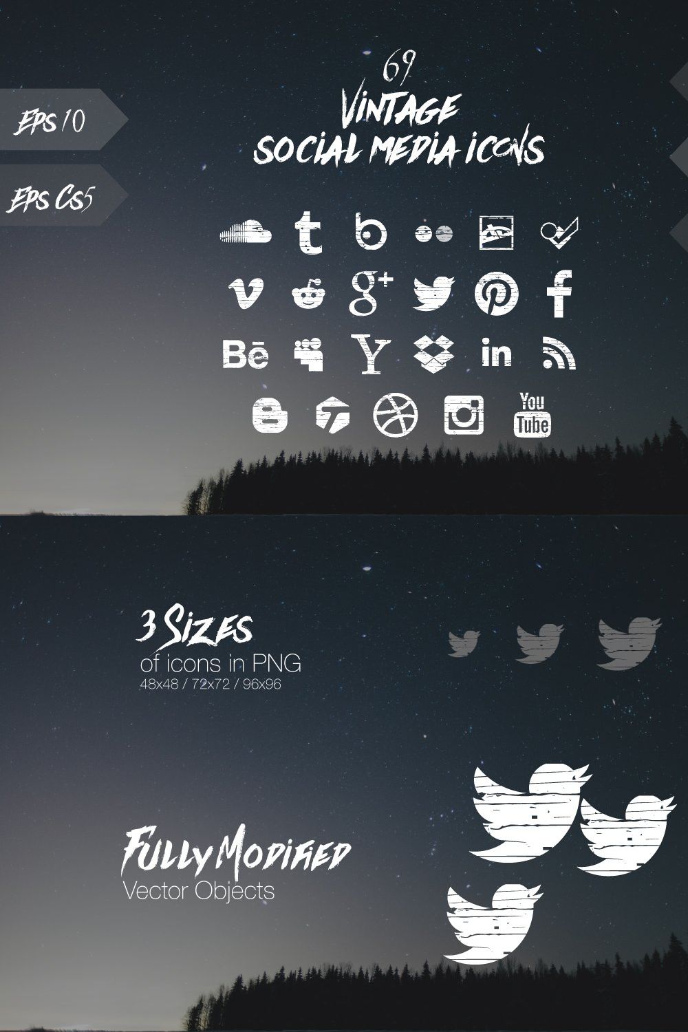 69 vintage social media icons pinterest preview image.