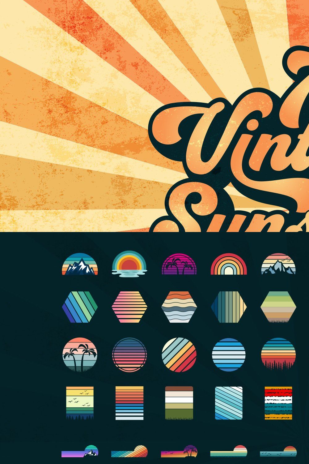 70 Vintage Sunset Bundle SVG PNG PDF pinterest preview image.