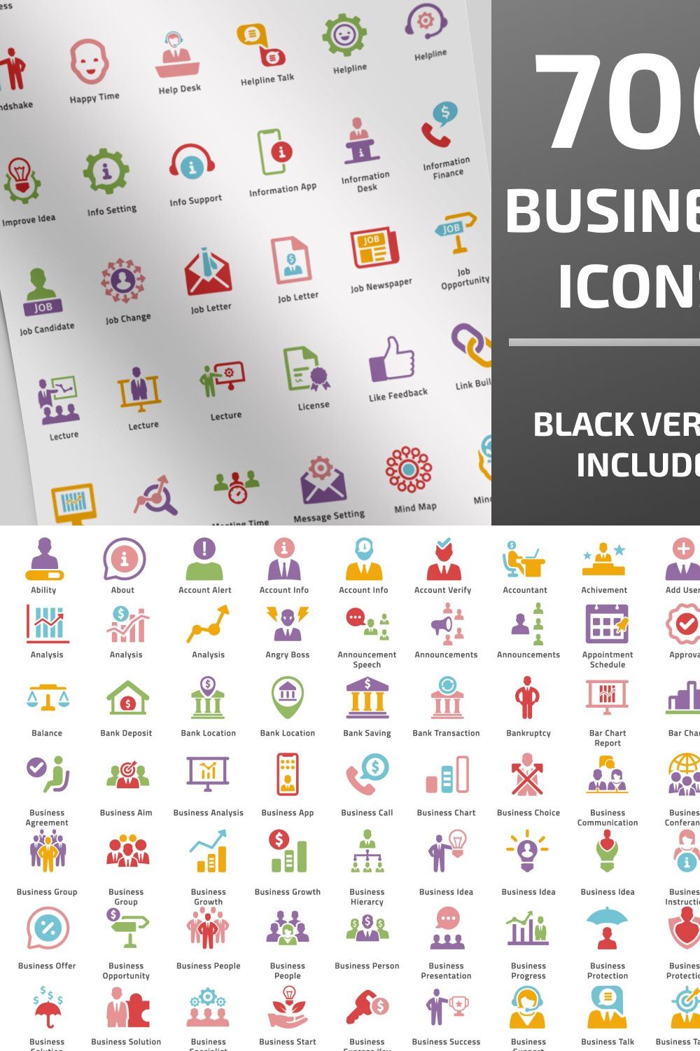 700 Mega Business Icons pinterest preview image.