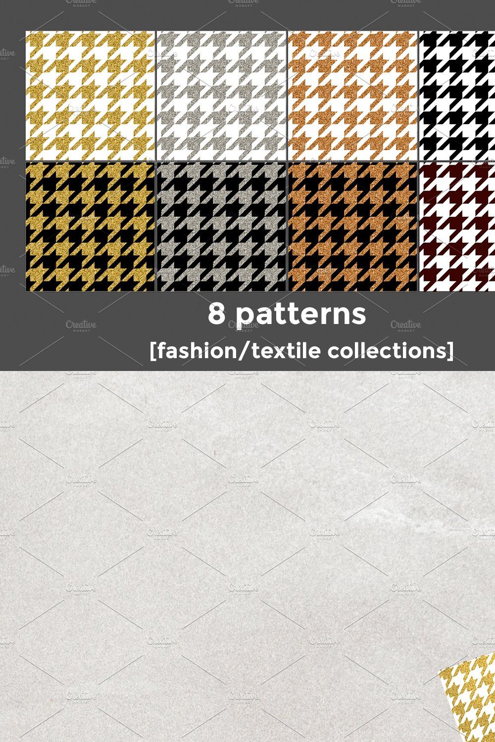 8 gold, silver, bronze houndstooth pinterest preview image.
