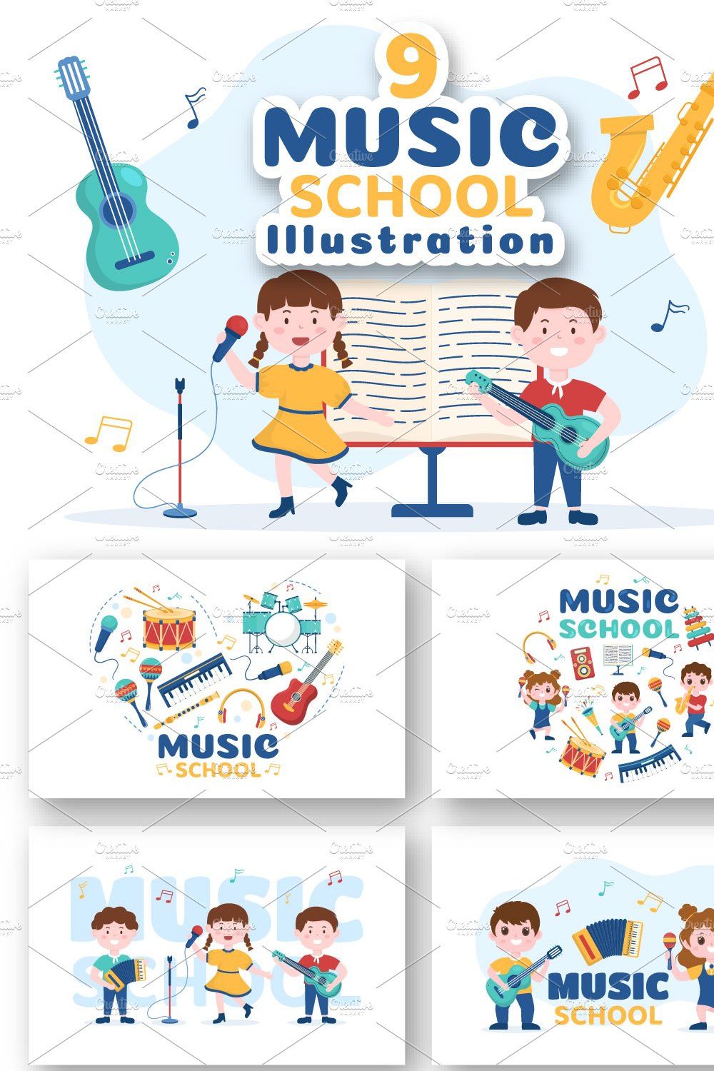 9 Music School Illustration pinterest preview image.