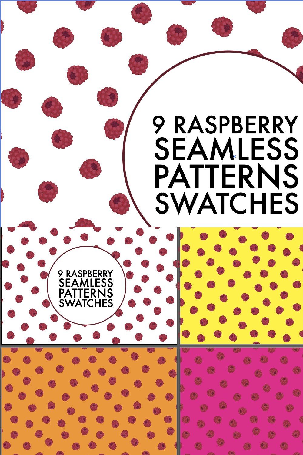 9 Raspberry seamless pattern swatche pinterest preview image.