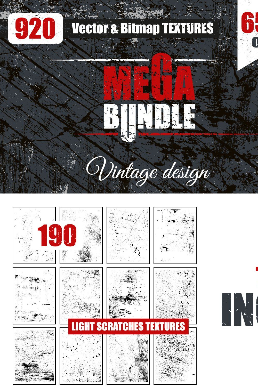 920 VECTOR TEXTURES. MEGA BUNDLE pinterest preview image.