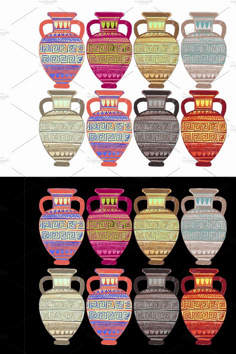A set of ancient amphorae. pinterest preview image.