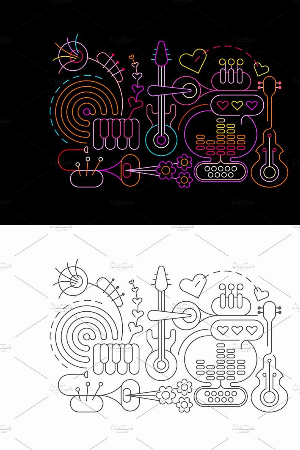 Abstract Music Art (Neon & Line Art) pinterest preview image.