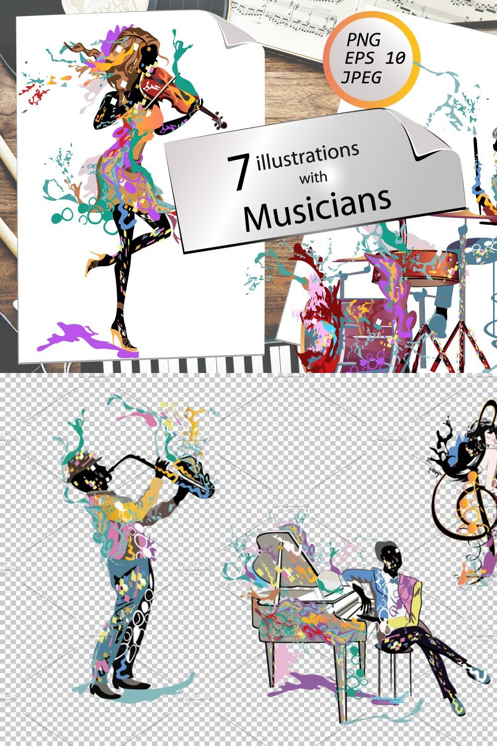 Abstract musicians. pinterest preview image.