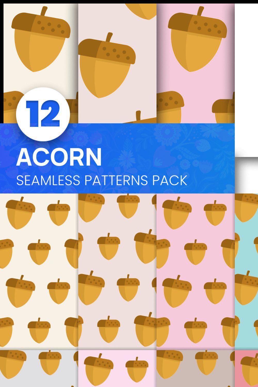 Acorn Seamless Patterns pinterest preview image.