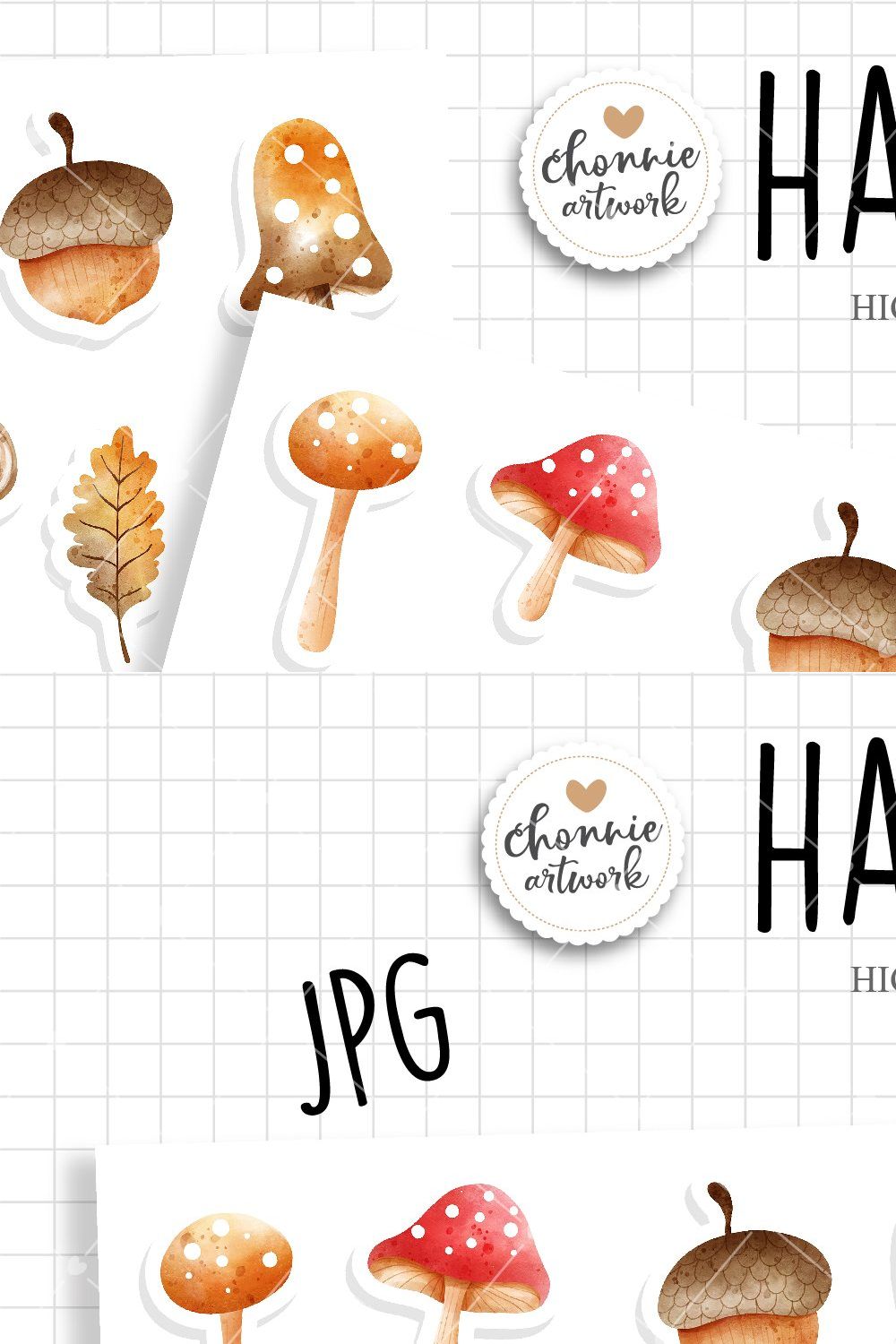 Acorn sticker sheets, happy fall pinterest preview image.