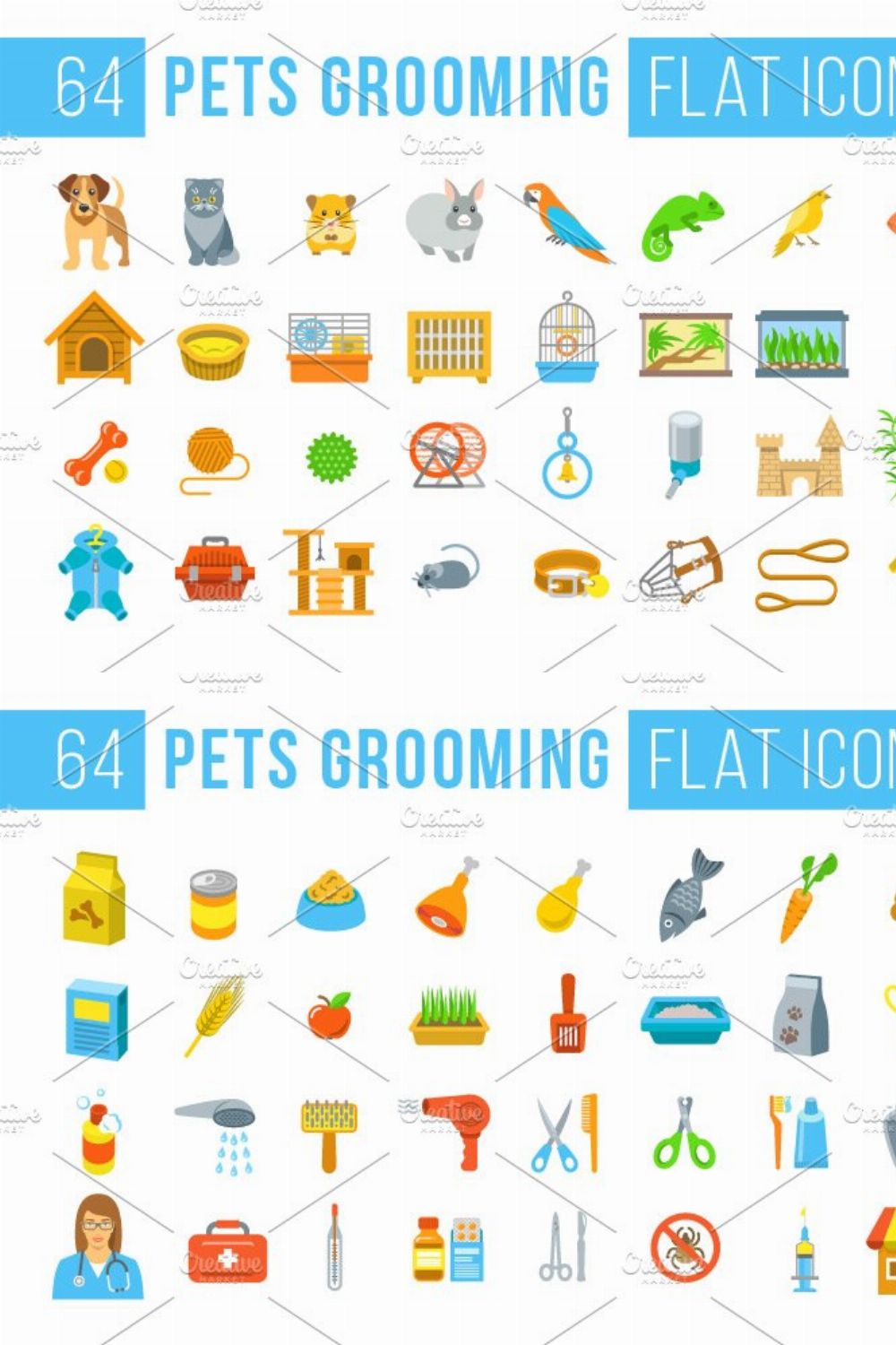 Animal Pets Grooming Flat Icons pinterest preview image.