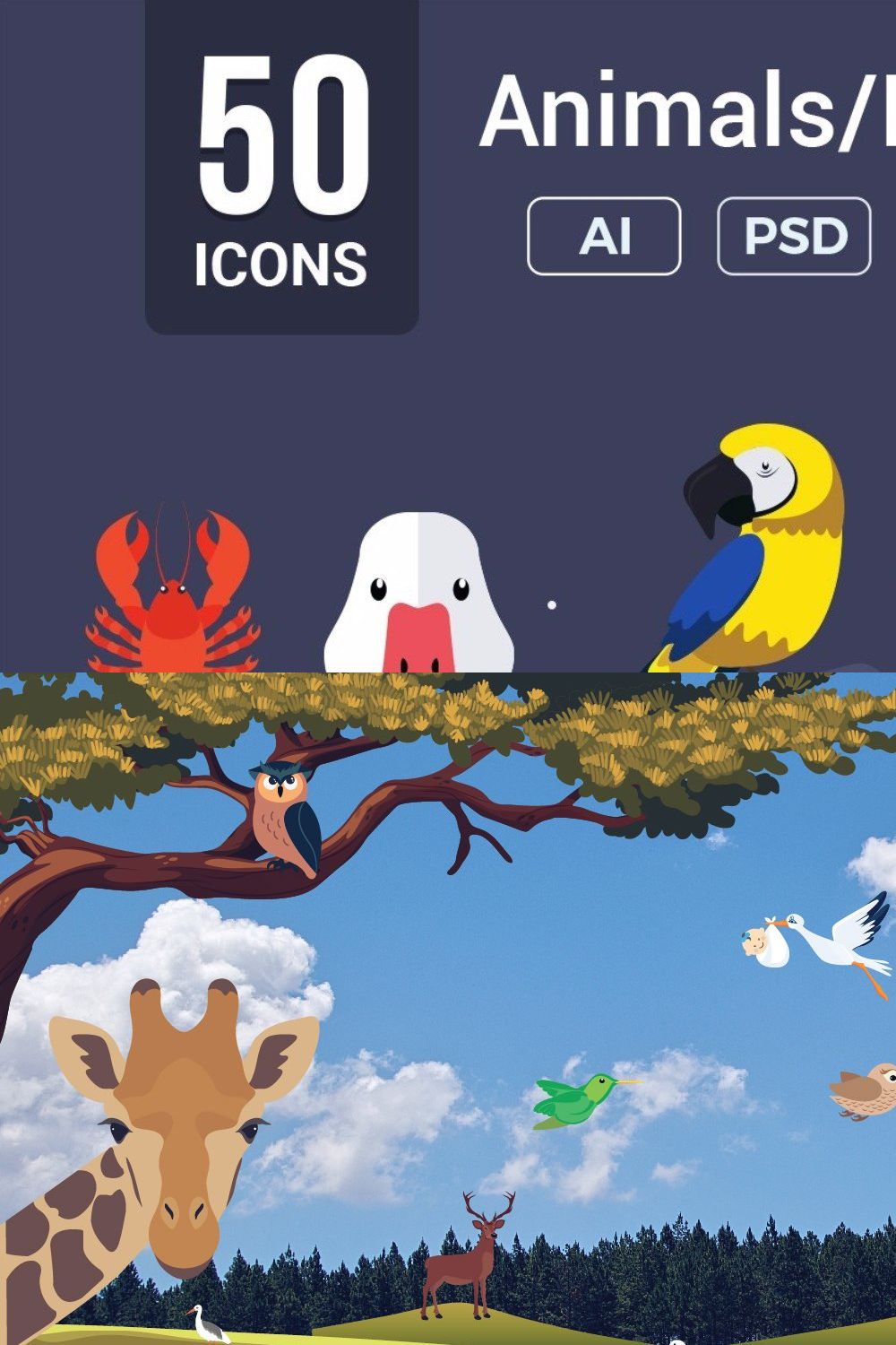 Animals - Birds Vector Icons V2 pinterest preview image.