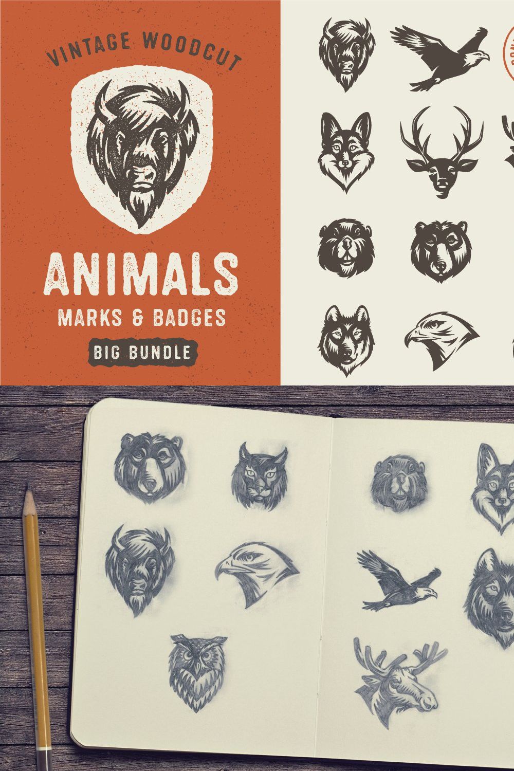 Animals Marks & Badges Bundle pinterest preview image.