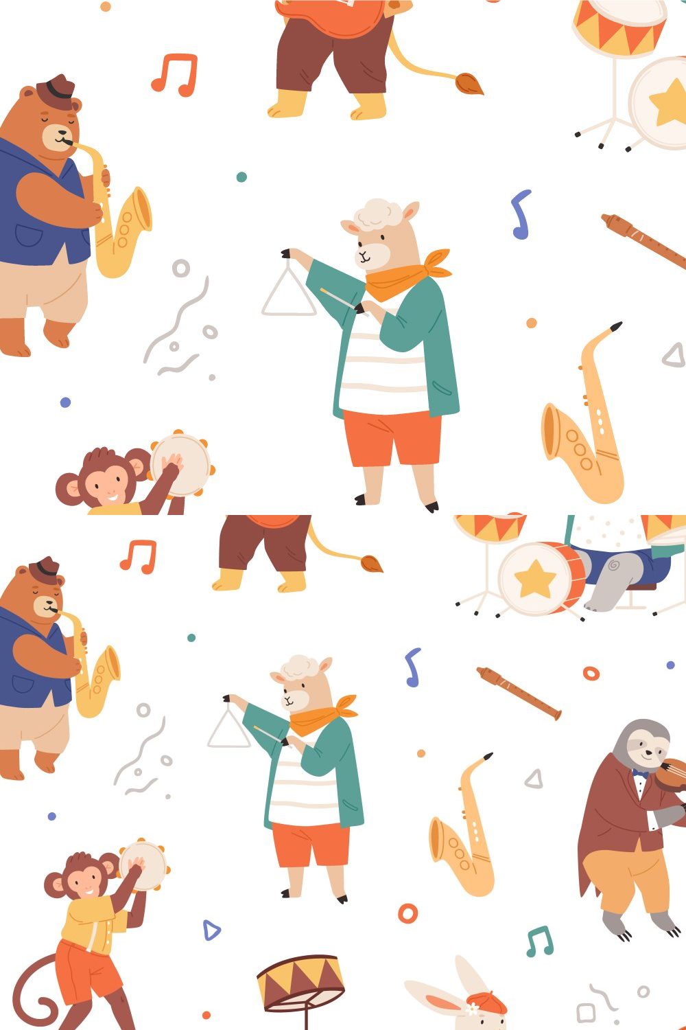 Animals musicians seamless pattern pinterest preview image.