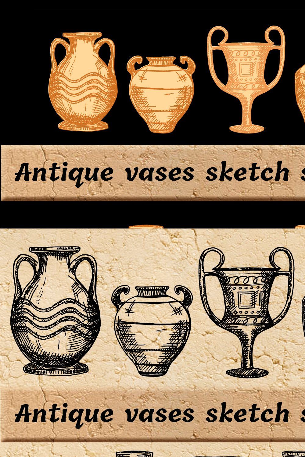 Antique Greek vases set. Sketch pinterest preview image.