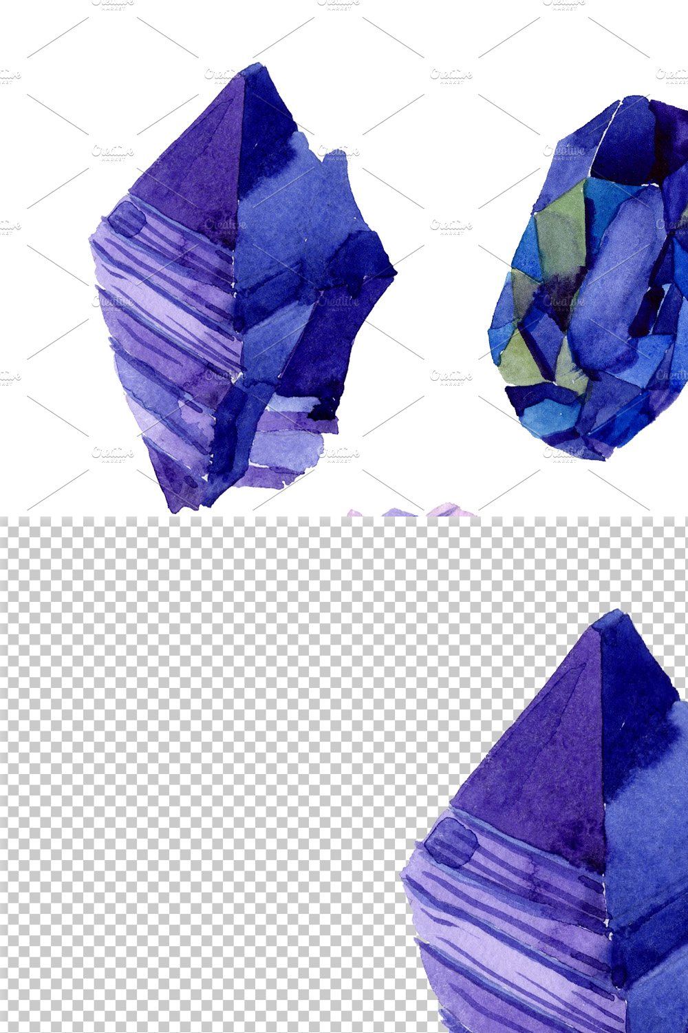 Aquarelle geometric blue crystal PNG pinterest preview image.