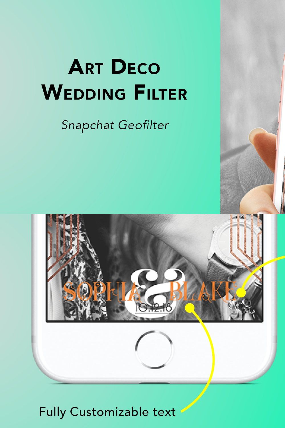 Art Deco Wedding Geofilter pinterest preview image.