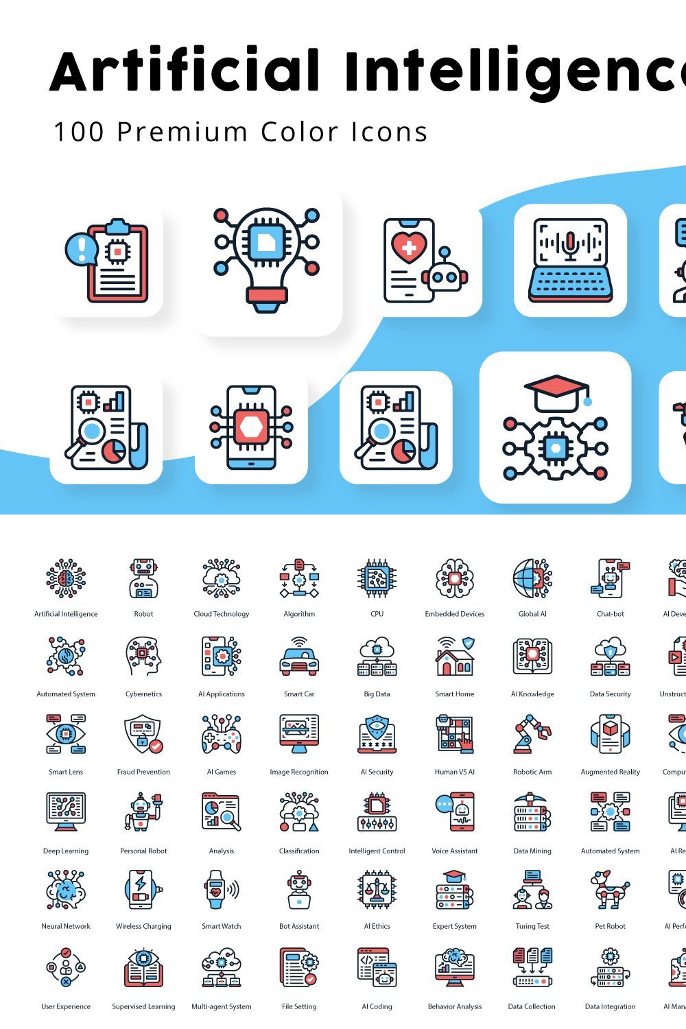 Artificial Intelligence Color Icons pinterest preview image.