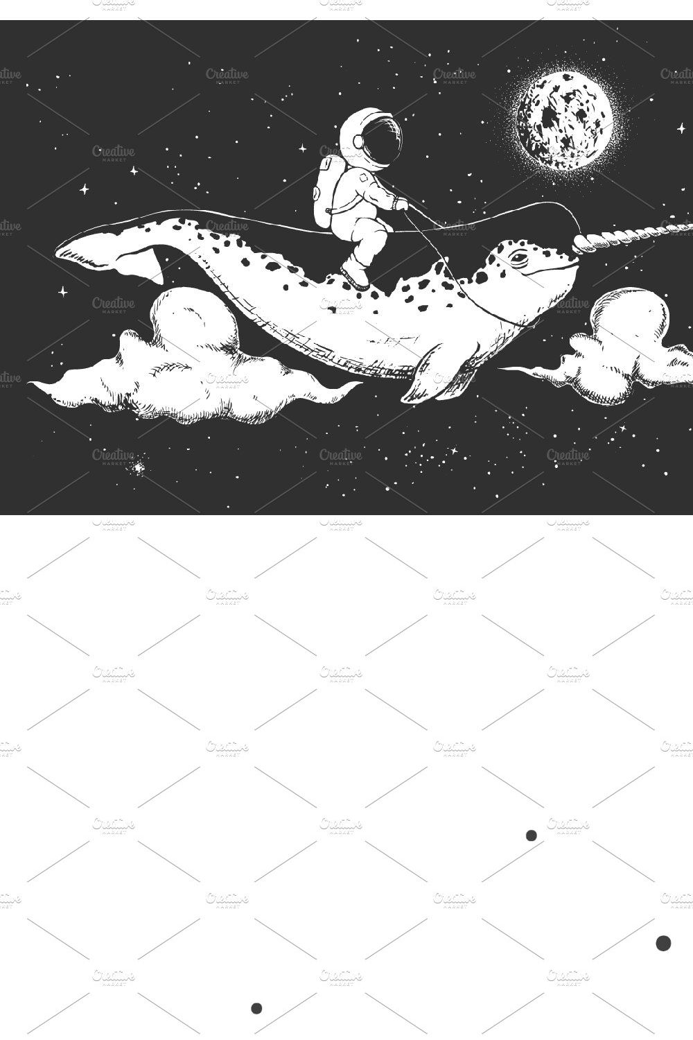 astronaut flying on narwhal pinterest preview image.