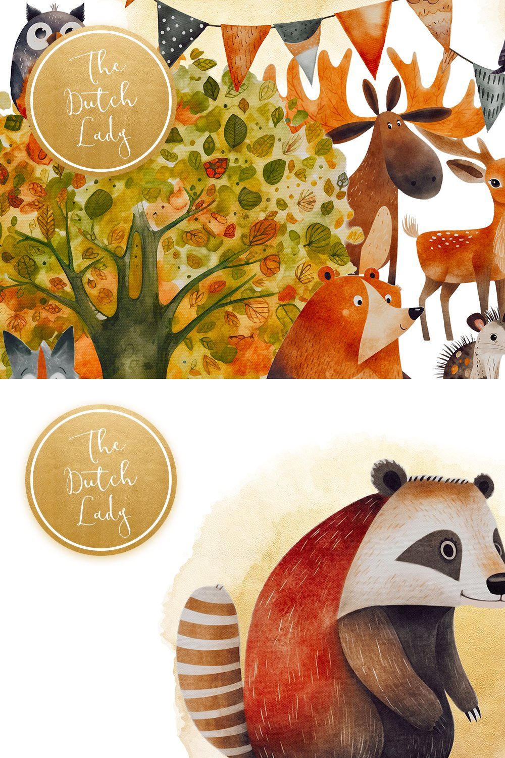 Autumn Animals Clipart Set pinterest preview image.